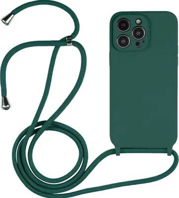 Produktbild von Mobigear Lanyard iPhone 14 Pro Silikon Handykette - Dunkelgrün
