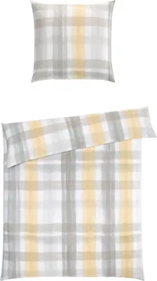 Produktbild von Mikrofaser-Bettwäsche - Gelb - Grau - Weiß - 135 x 200 cm - mit Reißverschluss