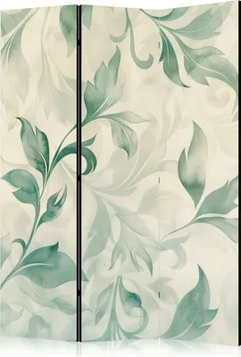 Produktbild von 3-teiliger Doppelseitiger Vlies Paravent - Watercolor Botanical Motif - Delicate Green and Beige Leaves 135x172 cm Blumen f-H-10016-z-a