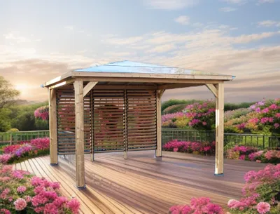 Image de Abri de piscine 12.32m² bois traité - Habrita - THB3535.V - blueterm