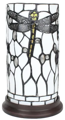 Zdjęcie produktu dla Clayre & Eef Lampa stołowa Tiffany Ø 15x26 cm Biało-szara szklana ważka