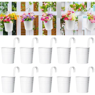 Productafbeelding van Set van 10 hangende bloempotten, metaal, wit, diameter 10 cm