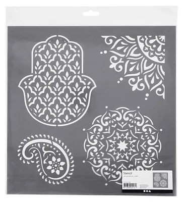 Image de Pochoir, taille 30,5x30,5 cm, épaisseur : 0,31 mm, motif ethnique, 1fls.