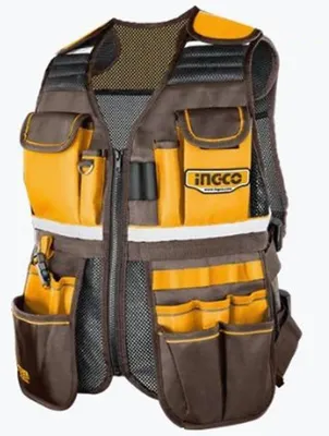 Immagine prodotto di Gilet per attrezzi nero tinta unita, gilet da lavoro uomo con 17 tasche, gilet di montaggio, 48 × 60 × 3 cm