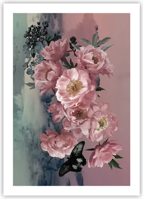 Produktbild von Poster - Poster ohne Rahmen - Blumen Schmetterling Wolken - 50x70 cm - Wand Bild - Wanddeko - Wandbilder - Kunstposter - Wandposter - Bilder - Kunstdruck - Wanddekoration - Wandbild - P2XPA50x70-4881