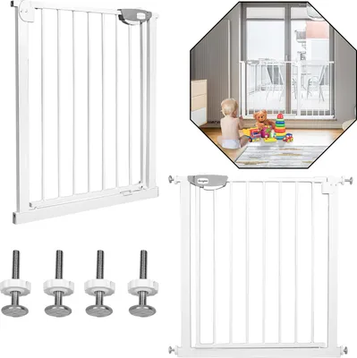 Produktbild von LZQ Dverová zábrana bez vŕtania Schodisková brána pre deti 75-85 cm Automatické zatváranie dverí Schodisková zábrana 180° obojsmerné otváranie, biela