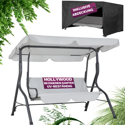 Produktbild von CASARIA® Hollywoodschaukel 2 Sitzer Wetterfest Balkon 200kg Belastbar Gartenschaukel mit Dach Hellgrau Anti-Rutsch-Füße Garten Terrasse Schaukel 140cm Rückenlehne