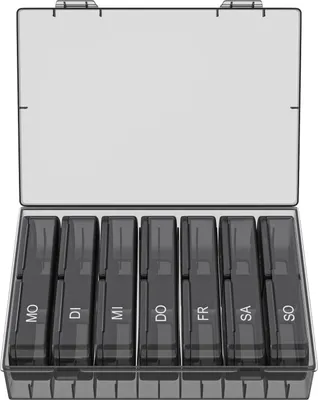 Produktbild von WELLGRO Tablettenbox für 7 Tage - Pillendose je 2 Fächer pro Tag - Klappdeckel mit Druckverschluss - Aufbewahrungsbox - BPA-freier Kunststoff
