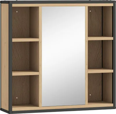 Produktbild von Badezimmer-Spiegelschrank, 6 offene F?cher, 3-stufiges Regal, Wandmontage, Eiche