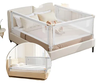 Produktbild von VEVOR Kleinkind Bettgitter, Kinderbett Schutzgitter mit verstärktem Eisenrohr und Oxford-Stoff, höhenverstellbares Bettseitengitter, tragbare Schutzbarriere für Kinderbett, Etagenbett, 1500 x 890 mm, 1 Stück, Kombinationspackung-a, König