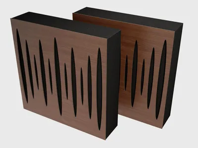 Productafbeelding van Set van 4 "Pulsar" geluidsabsorber en -diffusoren | Architectonische wandbekleding voor thuisbioscoop en studio | 50x50 cm [Walnoot, 100mm]