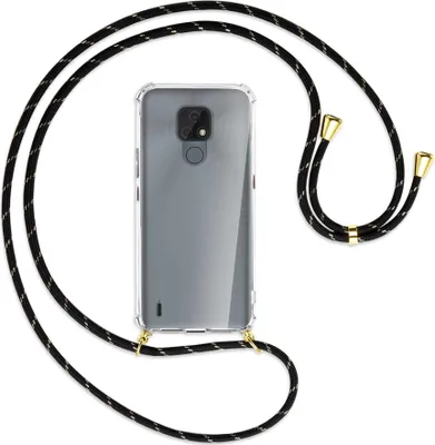 Produktbild von Handykette Backcover-Schutzhülle mit Band (Metall goldfarben) für Motorola Moto E7 - schwarz/gold