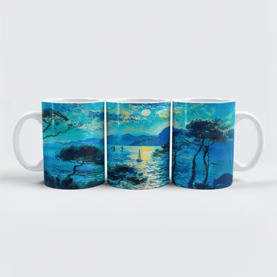 Produktbild von raxxa Premium-Tasse "Moonlit Bay with Boats Impressionist Nocturne"