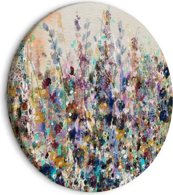 Produktbild von Runde Bilder 80x80 cm Wiese Leinwandbild 1 tlg Kunstdruck modern Wandbilder XXL Wanddekoration Design Wand Bild Blumen Gras Botanik bunt wie gemalt a-A-10123-bc-a