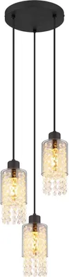 Produktbild von Globo Lighting Hängeleuchte Metall schwarz matt, Glas rauchfarben, Glaskristalle klar, Kabel PVC Schwarz, ø: 250mm, H: 1200mm, exkl. 3x E27 40W 230V