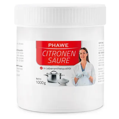 Produktbild von PHAWE - Citronensäure (Acidum Citricum) - 1 kg - Pulver, kristallin, Apothekenqualität, Lebensmittelqualität