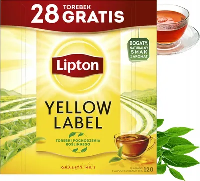 Zdjęcie produktu dla Herbata czarna Lipton Yellow Label 92 + 28 torebek