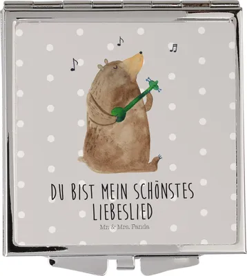 Produktbild von Mr. & Mrs. Panda Kosmetikspiegel Bär Lied - Grau Pastell - Geschenk, Kleiner Spiegel, Handspiegel, Schminkspiegel, Teddy, klein, Frauen, Spruch, Valentinstag, Frau, Herz