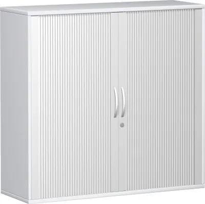 Produktbild von Geramöbel Querrollladenschrank 2 Nachbildung-Einlegeböden, abschließbar, 1200x425x1152, Silber/Weiß, N-10Q312-SW