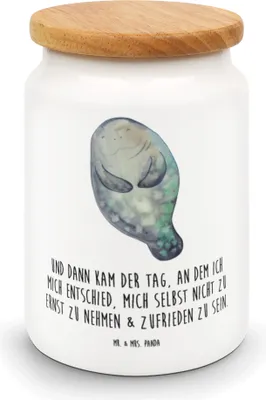 Produktbild von Mr. & Mrs. Panda behälter Seekuh Happy - Weiß - Geschenk, Freundin, müslidose, Neustart, Dose, Keksdose, Meer, Liebeskummer, zuckerdose, Kaffeedose, Achtsamkeit, Respekt