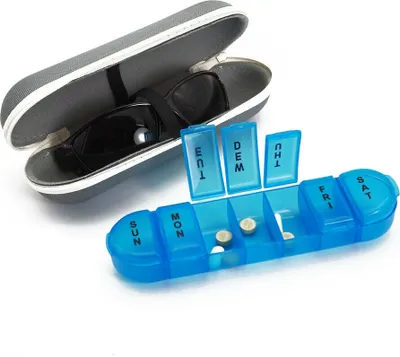 Produktbild von Brillenetui inklusive 7 Tage Pillendose Tabelttenbox Pillenbox Medikamentenbox