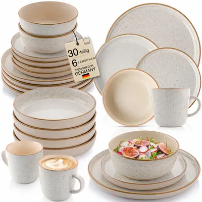 Produktbild von SÄNGER Steingut Geschirrset Rio Creme, Kombiservice 30 teilig für 6 Personen