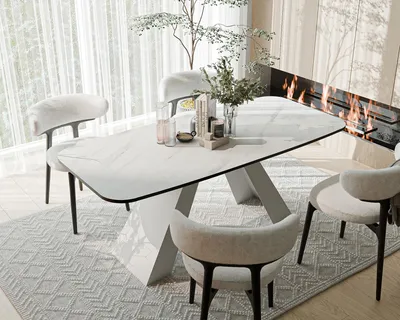 Produktbild von Ausziehbarer Tisch ZENITH 160/198 cm mit Metallbeinen und schwarzem Rand Weiß / Bianco Marmor