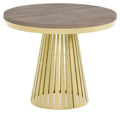 Produktbild von MEBLINI Esstisch Rund Ausziehbar aus Metall - 100-176x76cm - CONEY - Cremona Cannolo Eiche/Golden - Loft - Esszimmertisch Modern - Küchentisch - Ausziehtisch - Round Dining Table