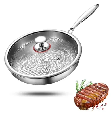 Imagen del producto de Sartén de titanio sin revestimiento, de 28 cm, con tres capas de acero inoxidable, con tapa, y revestimiento antiadherente resistente a los arañazos