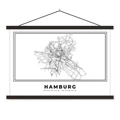 Produktbild von MuchoWow® Textilposter Schwarz und weiß - Deutschland - Karte - Stadtplan - Hamburg 120x80 cm mit schwarzem Rahmen - Wanddeko