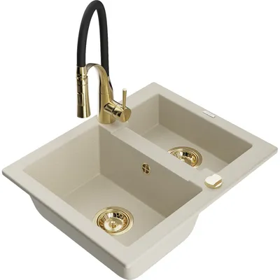 Obrázek produktu pro Mexen Carlos 1-miskový granitový dřez s kuchyňskou baterií Aster, Béžová - 6518-69-73450-57-G