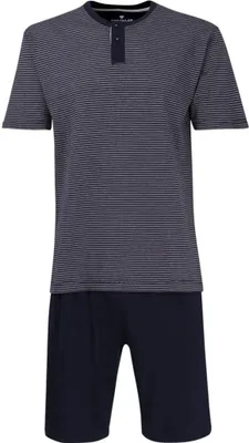 Produktbild von TOM TAILOR Herren Schlafanzug 2-tlg. Set - Shorty, kurz, Rundhals Knopf, Streifen Blau L