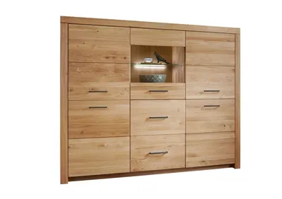 Produktbild von Highboard "WZ-0169" aus Wildeiche in natur geölt mit 2 Schubladen und 4 Türen. Abmessungen (BxHxT) 170,4x141,2x40 cm