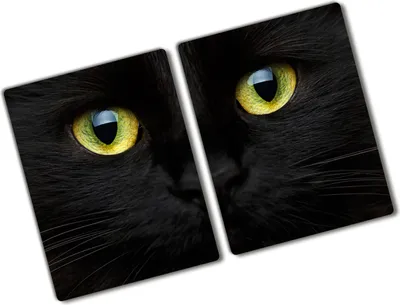 Produktbild von Tulup Glas Herdabdeckplatte - 2x40x52 cm - Glaskeramikkochfeld-Abdeckung Spritzschutz Glasabdeckplatte Kochplattenabdeckung und Schneidebrett - Zweiteilig - Tiere - Katzenaugen - Gelb