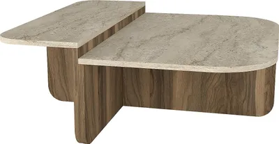 Produktbild von Couchtisch - Beiger Travertin-Effekt und dunkler Naturholz-Effekt - MARALIA