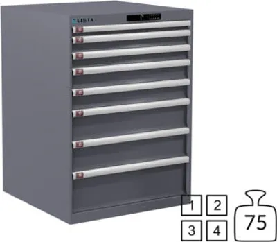 Produktbild von Lista Schubladenschrank - 78.176.080 - 1.000x717x725 mm (HxBxT) - 8 Schubladen - 75 kg - Code Lock - Taubengrau (NCS S 4502-B)