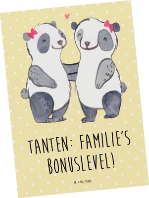 Produktbild von Mr. & Mrs. Panda Postkarte Tante Bonuslevel - Gelb Pastell - Geschenk, Lustig, Postkarten, Anekdoten, Neffe, Nichte, persönliche Erinnerungen, Verwandte, Ansichtskarte
