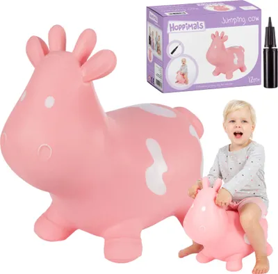 Image de Animal sauteur rose Hoppimals Vache gonflable avec pompe Jouet gonflable en caoutchouc résistant et de haute qualité