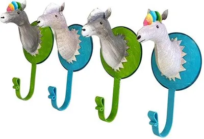 Obrázok produktu pre Nástenné háčiky s motívom alpaky, ručne maľované, 4 ks, 19 x 9 cm, háčiky do detskej izby.
