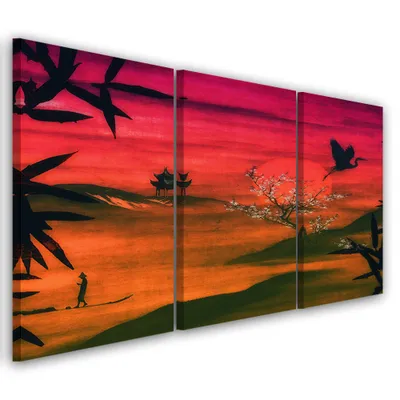Produktbild von Triptychon auf leinwand rote landschaften 90x60 cm Feeby rot wandbild bereit zum aufhängen