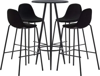 Produktbild von Modernes 4-teiliges Bar-Set Schwarz, Rund, Bartisch Ø 60 cm H 107,5 cm, 4 Stoffhocker Sitzhöhe 71 cm