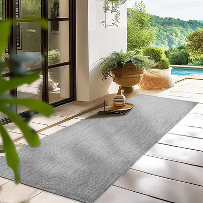 Produktbild von Homebyhome In & Outdoor Teppich Terrasse Balkon Küchenteppich Wetterfest Sisal Optik Flachgewebe Einfarbig mit Struktur, Grösse: 80x250 cm