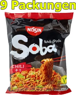 Produktbild von Nissin Instant Nudeln Soba Wok Style Chili 9er Pack (9 x 111g) Nudelgericht