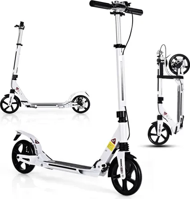 Obrázok produktu pre KOMFOTTEU Skladacia kolobežka s 2 kolieskami a brzdou, s 3 nastaviteľnými výškami, skateboard, nosnosť do 100 kg, pre deti od 8 rokov a dospelých