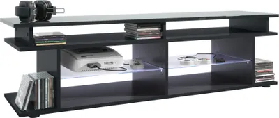 Produktbild von Vladon TV Board Movie V3 Game On 138,5 x 39 x 37,5 cm inkl. LED-Beleuchtung Weiß, Korpus in Schwarz matt, Game Aufsatz in Grau Hochglanz