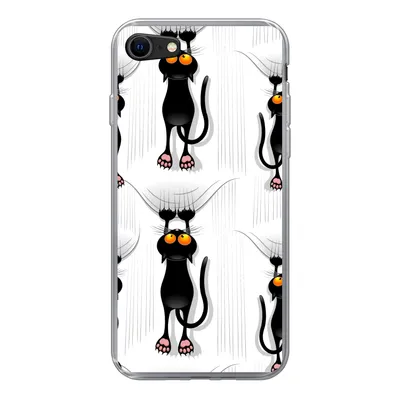 Produktbild von MuchoWow® Handyhülle Schutzhülle Hülle für iPhone SE 2022 Muster - Katze - Schwarz - Jungen - Mädchen - Kinder - Kinder Silikon Softcase Handy Hülle - Schutzhülle