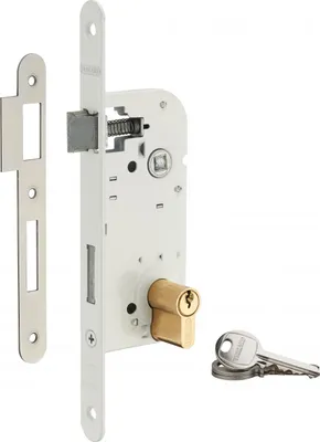Image de Serrure encastrable à cylindre pour porte d'entrée, axe 40mm, bouts ronds, cylindre 30x30mm, blanc, 3 clés - THIRARD