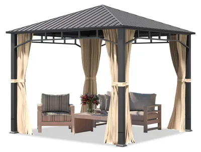 Produktbild von Gartenpavillon 3x3 m Stahldach Hardtop 4 Seitenteile in Champagner, Pfosten 9x9 cm