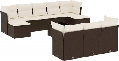 Productafbeelding van vidaXL 11-delige tuinmeubelset met kussens, bruin, van polyrotan