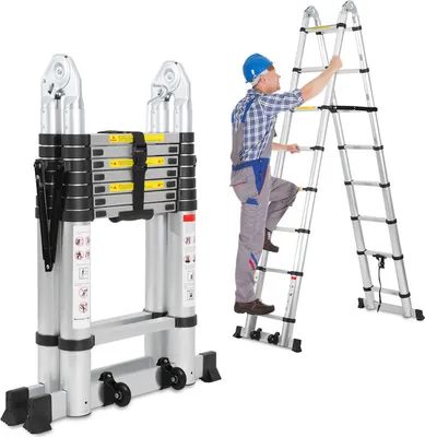 Produktbild von TolleTour Teleskopleiter Multifunktionsleiter Ausziehleiter 1,9M+1,9M Klappleiter 12 Sprossen Mehrzweckleiter